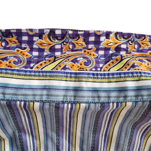 Robert Graham Men's Shirt Striped L Flip Cuffs - Picture 3 of 10